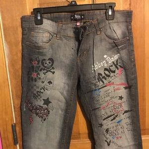 Wash gray designed front and back jeans